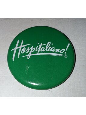 VTG 90s Olive Garden HOSPITALIANO! Waitress Server Employee Button Pin Pinback